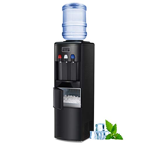 Kismile 2-in-1 Water Cooler Dispenser with Built-in Ice Maker, Top Loading Water Coolers with 3 Temperature Settings, 27Lbs/24H Ice Maker Machine with Child Safety Lock