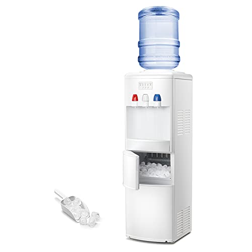 Antarctic Star 2-in-1 Water Cooler Dispenser with Built-in Ice Maker, Freestanding Hot Cold Top Loading Water Dispenser, 2, 3 or 5 Gallon Bottle with Child Safety Lock (White)