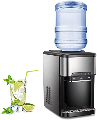Kndko 3 in 1 Water Cooler Dispenser Built-in Ice Maker Top Loading Dispenser Child Safety Lock 3 Temperatures Setting Holds 3 or 5 Gallon Bottles Perfect for Office Apartment Home ETL