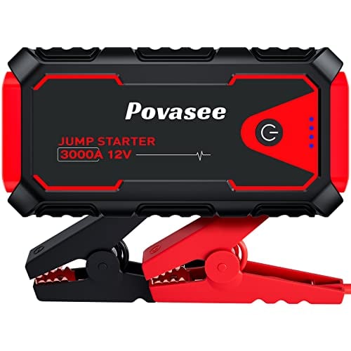 Povasee Jump Starter 3000A Peak Jump Starter Battery Pack, 12V Battery Booster up to 10L Gas or 8L Diesel Engine Battery Jump Starter with Power Bank/Dual Output/LED Light