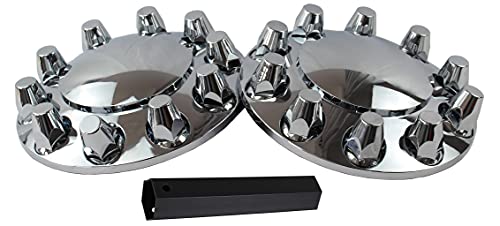 JIUXI ABS Chrome Plastic Front Axle Cover Kits with 33mm Thread-on Nut Covers for Semi Trucks in Pairs (Standard)