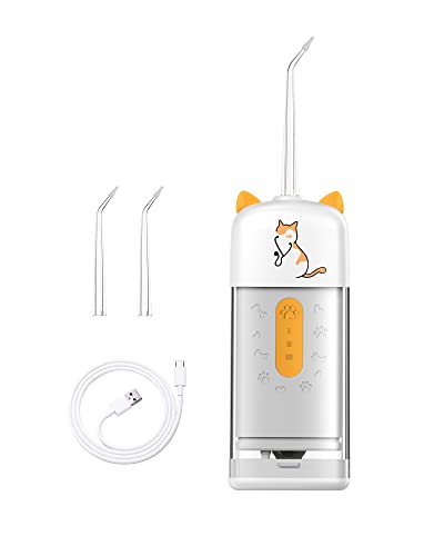 Fumzen Cordless Water Flosser Dental Care for Pets Portable Water Teeth Cleaner for Dogs Oral Irrigator with 3 Modes 2 Jet Tips IPX7 Waterproof Pets Cats Dogs Teeth Cleaning (Orange)