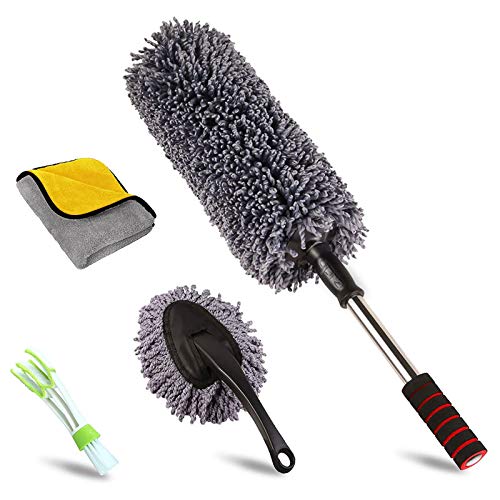upra Ultimate Car Duster KitBest Microfiber Multipurpose Duster,Interior &Exterior Cleaning Tools,Dashboard Detailing Brush,Scratch Lint Free,Pollen Removing,extendable Handle,Tuck,SUV,RV,Set of 4