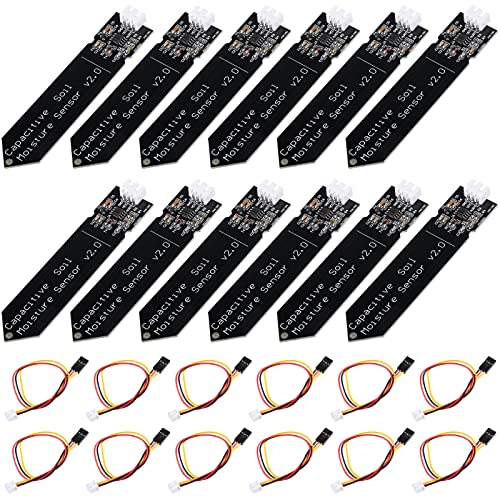 Diitao 12PCS Capacitive Soil Moisture Sensor Module 3.3-5.5V 3-Pin W/Gravity Wire Corrosion Resistant Soil Humidity Detection Gravity Sensor for Garden Watering DIY, Black (DT081909)