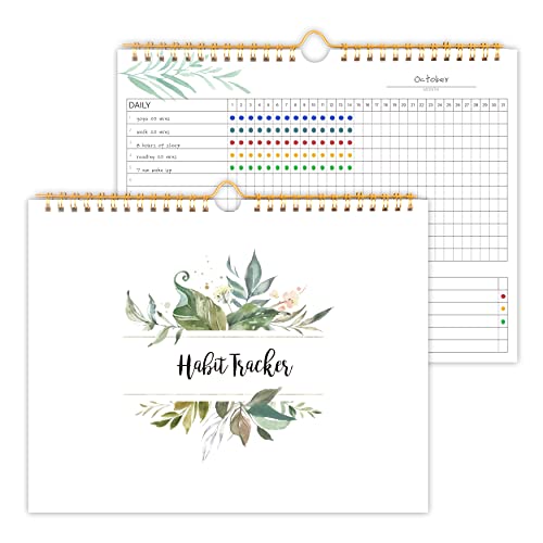 Habit Tracker Calendar- 12 Months Undated Daily Weekly and Monthly Period Habit Tracker Journal, Greenery Floral, Spiral Binding with Writable Goals Track Habits and to to Boost Productivity. 8"x10"