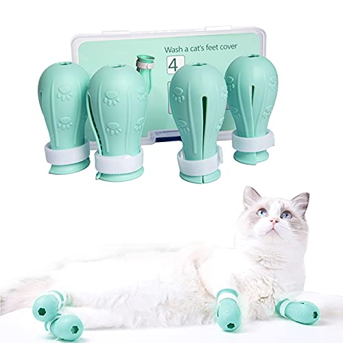 MSMUOEZ Cat Scratch Cover for Nursing Rehabilitation Cat Boots for Cats Only, Adjustable Cat Bathing Gloves,Silicone Cat Claw Covers for Kitten Grooming, Nail Clipping, Bathing and Hair Removal.