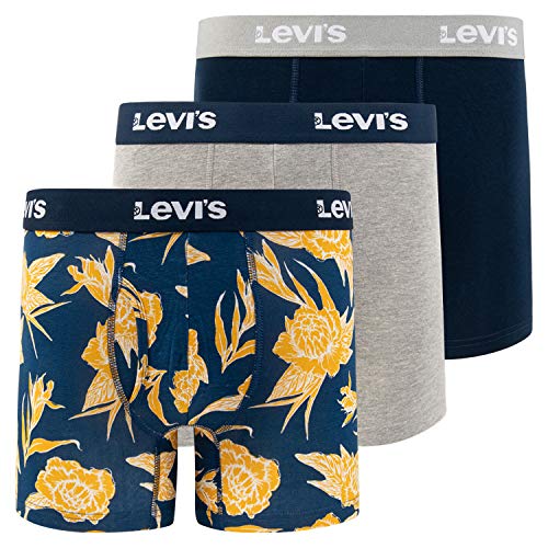 Levis Boxer Briefs for Men, Cotton Stretch Breathable Men's Underwear 3 Pack Floral/Blue/Grey