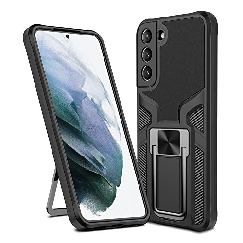 MarsRider Shockproof Samsung Galaxy S22+ Plus Case with Stand, [3 Stand Ways] [Matte Carbon Fiber Back & Soft Silicone Bumper] Slim Non-Slip Samsung S22 Plus Case with Invisible Metal Kickstand, Black