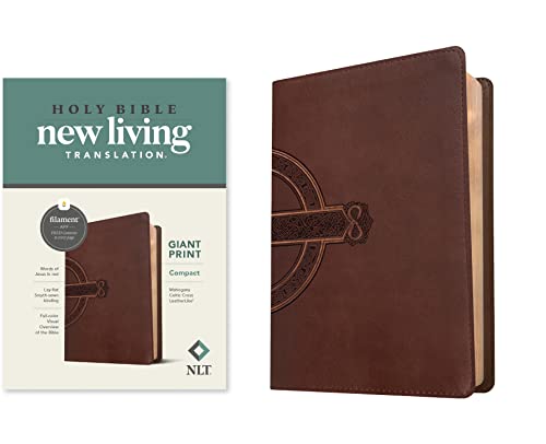 NLT Compact Giant Print Bible, Filament-Enabled Edition (Red Letter, LeatherLike, Mahogany Celtic Cross)