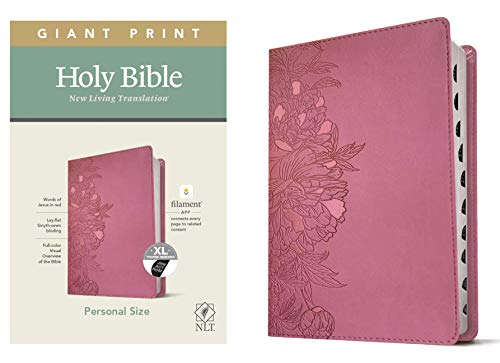 NLT Personal Size Giant Print Holy Bible (Red Letter, LeatherLike, Peony Pink, Indexed): Includes Free Access to the Filament Bible App Delivering Study Notes, Devotionals, Worship Music, and Video