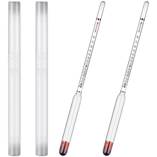 2 Pcs Glass Hydrometer, Alcoholmeter 0-200 Proof and 0-100 Tralle, Alcohol Tester, Hydrometer Glass Alcohol Measuring Device for Distilling Moonshine Brewing Wine Measure Alcohol Content