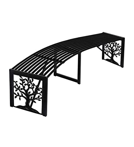 Plow & Hearth Weatherproof Tree of Life Outdoor Backless Curved Bench | Holds Up to 300 lbs | Garden Patio Porch Park Deck | Metal | Black | 55" L x 15"W x 16" H