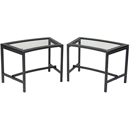 Sunnydaze Outdoor Curved Fire Pit Bench - Rustic Backyard Backless Powder-Coated Black Metal Mesh Garden, Patio, Porch and Deck Chair Seating - Set of 2