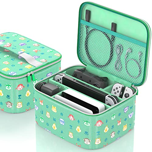 Switch Case for Nintendo Switch/Switch OLED & Switch Accessories, Protection Switch Travel Case for Nintendo Switch,Portable Switch Carrying Case Storage Messenger Bag for Boys Girls Travel Case Green