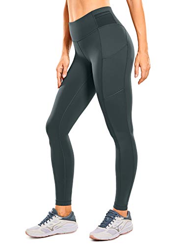 CRZ YOGA Womens Hugged Feeling Workout Compression Leggings 28" - High Waisted Gym Tummy Control Athletic Pants Pockets Melanite Medium