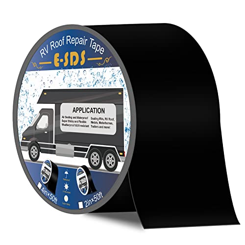 E-SDS Roof Repair Tape Black 4" x50' UV-Resistant and Weatherproof Sealant Tape to Repair for RV, Camper, Boat, Window and Metal Buildings