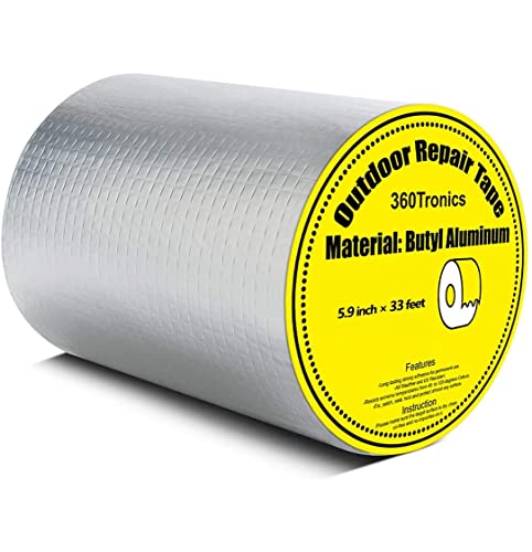 360Tronics Waterproof Leak Repair Tape Outdoor, Aluminum Butyl Tape 6" x 33ft, Permanent Leak Proof All Weather Patch, UV Resistant VOC-Free for Pipe RV Awning Sail Roof Window Sealing Caulk Tape