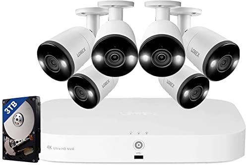 Lorex 4K Security Camera System, Fusion 8-Channel 3TB NVR with Six Indoor/Outdoor Wired IP POE Metal Smart Deterrence Cameras