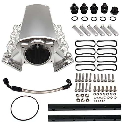 YESHMA For LS LS1 LS2 LS3 LS6 Intake Manifold Compatible with Chevy 4.8L 5.3L 5.7L 6.0L (102MM Silver)