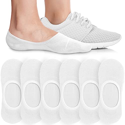 Eedor No Show Socks Womens - 3 Pairs Thin No Show Socks for Women - Non Slip Flat Boat Line Low Cut Socks White Large (8-10)