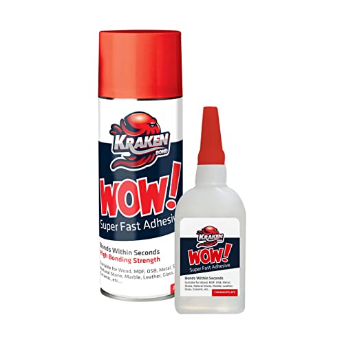 Kraken Bond WOW! CA Glue (3.50 oz.) with Spray Adhesive Activator (13.5 fl oz.) - Cyanoacrylate Glue, CA Glue with Activator, CA Glue for Woodworking, Crazy Glue, Craft Glue | Fast CA Glue | 1 Pack