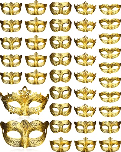 Yunsailing 40 Pcs Masquerade Mask Mardi Gras Masks Venetian Vintage Antique Masks for Cosplay Performance Prop (Gold)