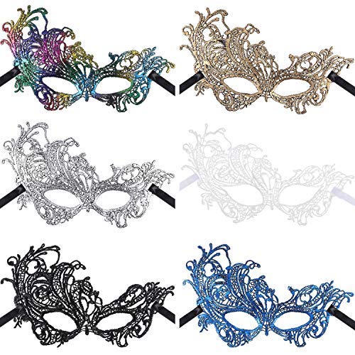 JOVITEC 6 Pieces Multicolored Masquerade Masks for Women Girls Lace Masks Venetian Masks Halloween Mardi Gras Party Supplies Mask