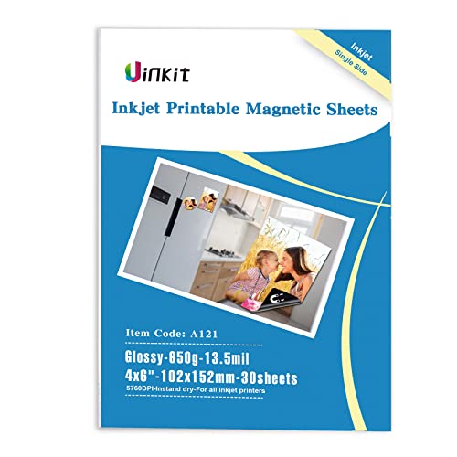 Uinkit 30 Sheets Printable Magnetic sheets Non Adhesive 13.5mil 4x6 inches Thick Magnet Glossy Photo Paper for Inkjet Printers