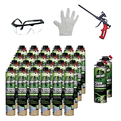 Sprayman Spray Foam Insulation Kit, Closed Cell Spray Foam Spray | 24 Cans, 480 Board Feet - Gun and Cleaner Included