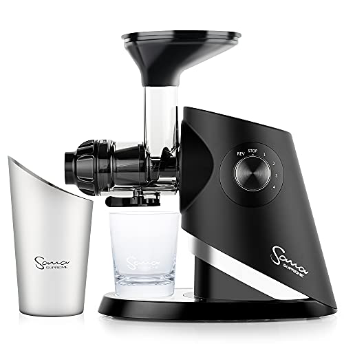 SANA Multi Speed Advanced Masticating Juicer | Patented DC Motor | Includes 2 Premium Accessories & Custom Recipe Book | Light Weight & Quiet Cold Press Slow Juicer | 15 Year Warranty (Black)