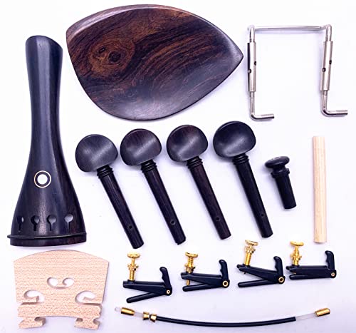 Jiayouy 15Pcs 4/4-3/4 Size Violin Fiddle Accessories Kit with 4 Tuning Pegs Tailpiece Tail Gut 4 Fine Tuners Endpin Sound Post Bridge Chin Rest Replacement Parts Ebony Wooden