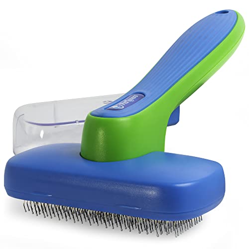 PetLovers EzSlicker Brush - Self Cleaning Dog and Cat Hair Brush, Efficient Shedding Grooming Tool for Long and Short Haired Dogs & Indoor Cats, Deshedding Comb for Fur Coats