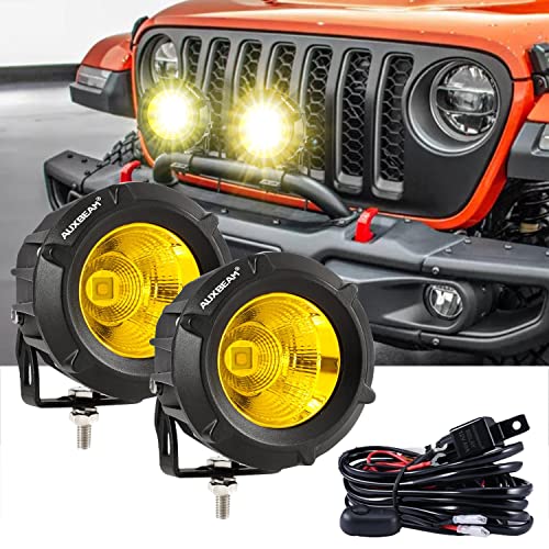 Auxbeam 3.5in 50W Round Led Offroad Light, 5000LM Amber Fog Light, Round Driving Light Pod with Wiring Harness Kit Yellow Spot Flood Combo for Jeep Vehicle Truck ATV SUV Motorcycle
