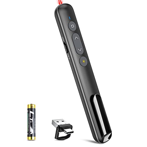 USB-C/USB-A Laser Pointer for Presentation Clicker PowerPoint Wireless Presenter Remote, Google Slide Advancer Projector Smart Board Slideshow Power Point PPT Clicker for Mac/Laptop/Computer/Office