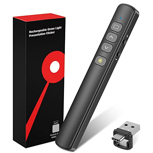 USB C Presentation Clicker with Red Laser Pointer, 2 in 1 USB/USB C Powerpoint Clicker for Powerpoint Presentation, RF 2.4GHz Wireless Presenter Remote Slide Clicker Support Mac/Computer/Google Slides