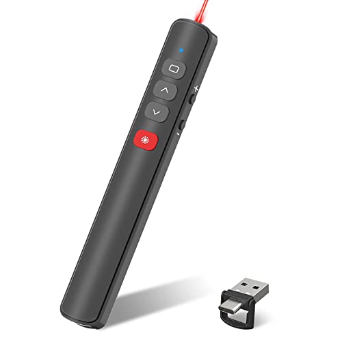 Towlup Presentation Clicker, 2 in 1 USB Type C Powerpoint Clicker with Laser Pointer, Wireless Presentation Remote Slide Clicker for Mac, Computer, Laptop, Smart Board - Battery Operated