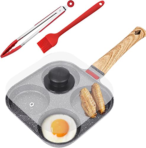 A.B Crew Egg Frying Pan with Lid, Nonstick Fried Egg Pan 4 Cups Pancake Pan Aluminium Omelet Pan Induction & Gas Stove Compatible Egg Skillet Egg Cooker Pan for Breakfast Plett Black