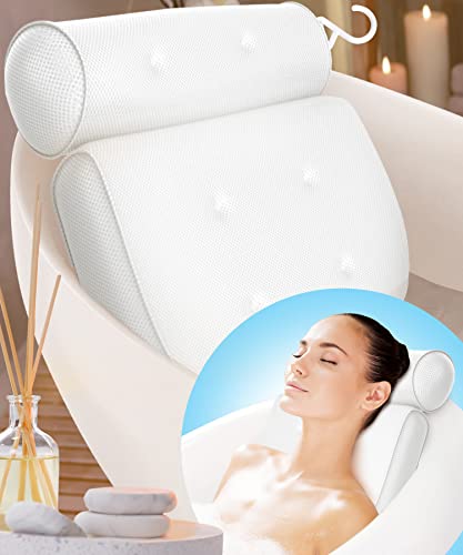 Bath Pillow (Extra Comfort), Relaxing Bath Pillows for Tub Neck and Back Support, Luxury Bathtub Pillow Headrest Cushion, Bath Tub Pillow Neck Head, Bath Accessories Women, Jacuzzi Hot Tub Pillow Rest