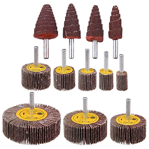 12 Pack Abrasive Flap Wheel Sander Set, WENORA 80 Grit 1/4Shank Flap Wheel, Cone Shape Aluminum Oxide Sanding Attachment, Flap Wheel Sander for Drill