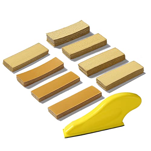 80 PCS Micro Detail Sander Paper Set, 3.5x 1 Mini Hand Sanding Block, Hook and Loop Sandpaper Strips 60 to 600 Grit, Finger Sanding Tool for Wood Crafts, Small DIY Crafts Projects and Tight Spaces