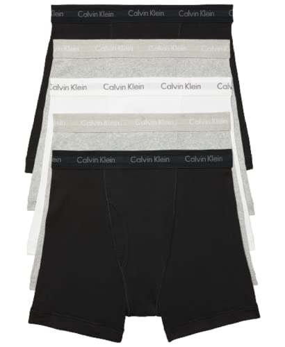 Calvin Klein Men's Cotton Classics 5-Pack Boxer Brief, 2 Black, 2 Heather Grey, 1 White, X-Large