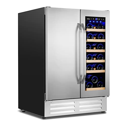 Velieta Wine and Beverage Refrigerator,24 Inch Dual Zone Wine Cooler, Built-in/Freestanding Beer and Wine Fridge with a Powerful Compressor, 20 Bottles and 88 Cans Capacity