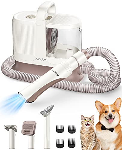 AIDIAM Dog Grooming Kit Low Noise, 3-Mode Pet Grooming Vacuum, 5-in-1 Pet Grooming Kit with Vacuum, Remove 99% Pet Hairs, Shedding Deshedding Tools Hair Clipper for Cats, Dogs and Other Animals
