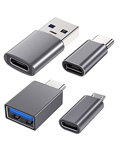 USB C to USB Adapter (4 Pack) 3.1 USB C Female to USB Male Adapter, USB C to Micro USB Adapter OTG, Type C Charger Converter Compatible with iPhone, PC, Samsung, iPad, Laptop, MacBook, Google, AirPods