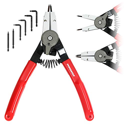 Powerbuilt Combo Switch Internal/External Snap Ring Pliers, Straight/Bent Jaw for Ring Remover, Extra Tips - 941456