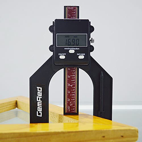 GemRed Digital Depth Gauge, Height Gauge with LCD Display, Woodworking Tool for Router Table (Black&Red)