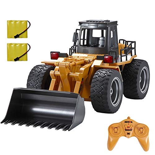 TEMA1985 Remote Control Bulldozer Toy Truck 1/18 Scale RC Construction Vehicles Metal Front Loader 4WD Truck for Boys Girls Kids with Two Rechargeable Batteries
