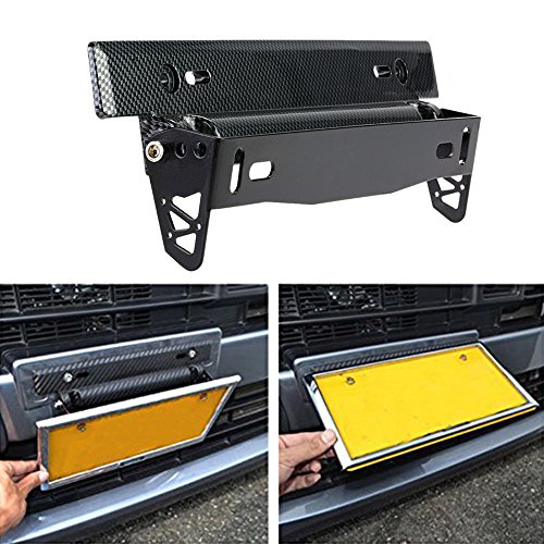 Car Front License Plate Mount, Shkalacar Adjustable Bumper License Plate Relocator Bracket Holder, Universal Front License Plate Bracket Mount, Carbon Fiber, Racing Style DIY Modification Accessory