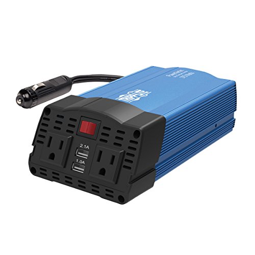 Tripp Lite 375W Compact Portable Car Power Inverter 2 Outlet 12V DC to 120V AC w/ 2-Port USB Charging Ports (PV375USB) BLACK/BLUE