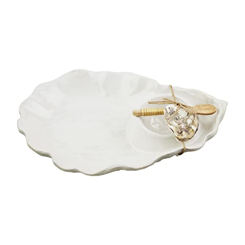 Mud Pie Oyster Chip and Dip Set, White, server 8 1/2" x 12" | spoon 5"
